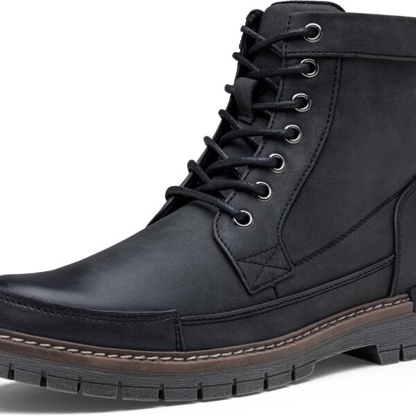 Men’s Motorcycle Combat Boots, Lace Up Side Zip Casual Biker Ankle Boots
