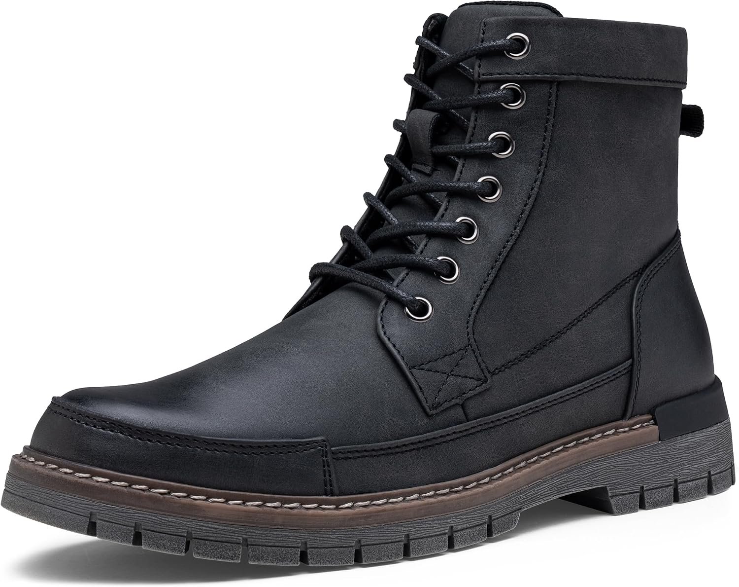 Men’s Motorcycle Combat Boots, Lace Up Side Zip Casual Biker Ankle Boots
