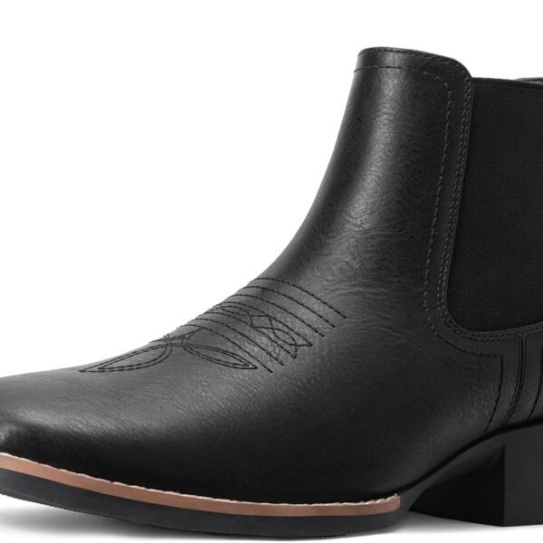Men’s Western Cowboy Chelsea Boots, Square Toe Retro Ankle Boots with Side Zipper