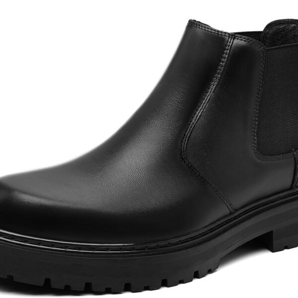Men’s Wide Toe Platform Chelsea Boots, Casual Slip On Fashion Ankle Boots with Height Increase Sole
