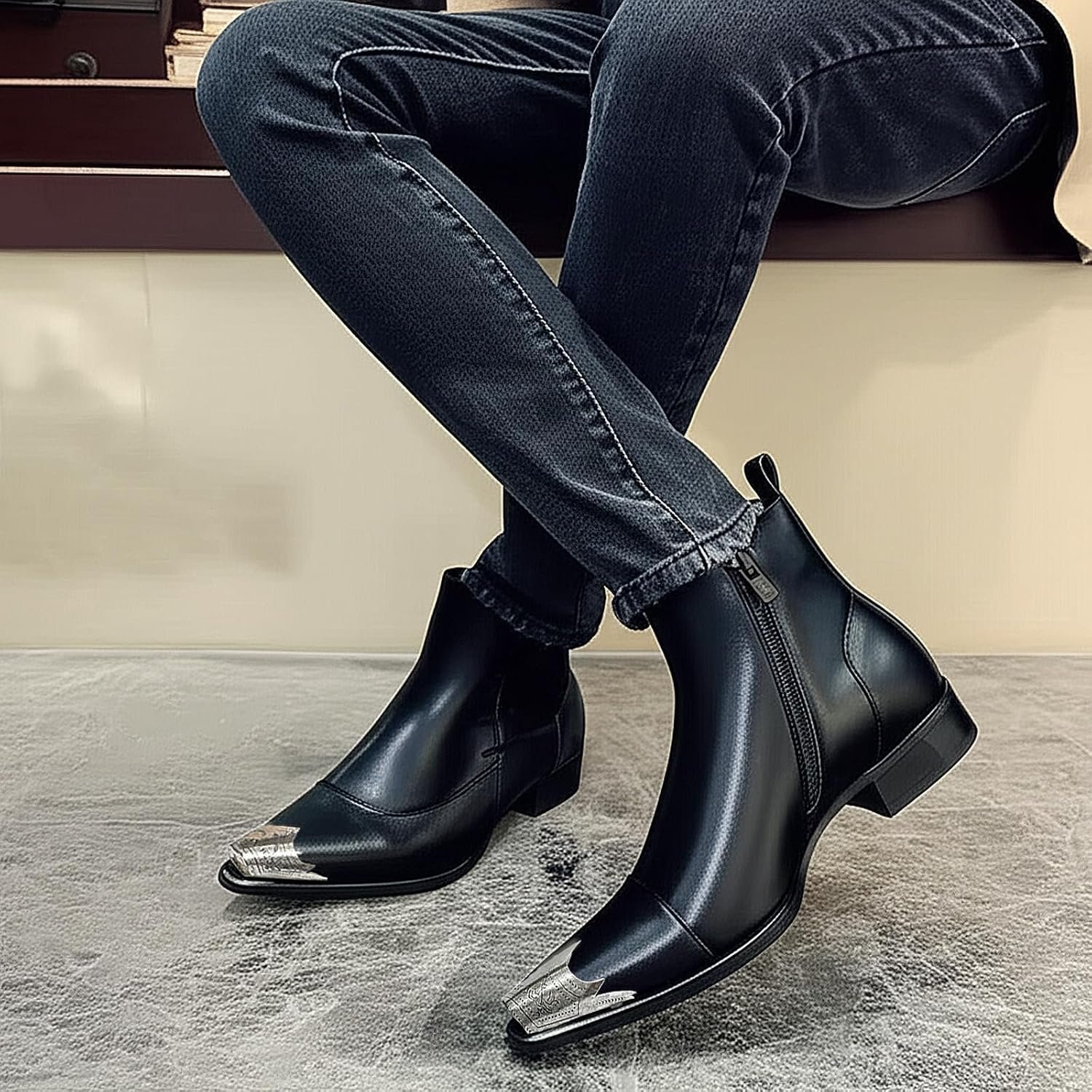 Men’s Oxford Lace Up Ankle Boots, Side Zipper Business Casual Leather Boots Image 2