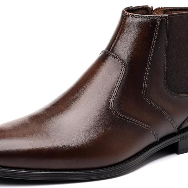 Men’s Genuine Leather Chelsea Boots, Side Zipper Slip On Ankle Boots, Oxford Style Dress Boots